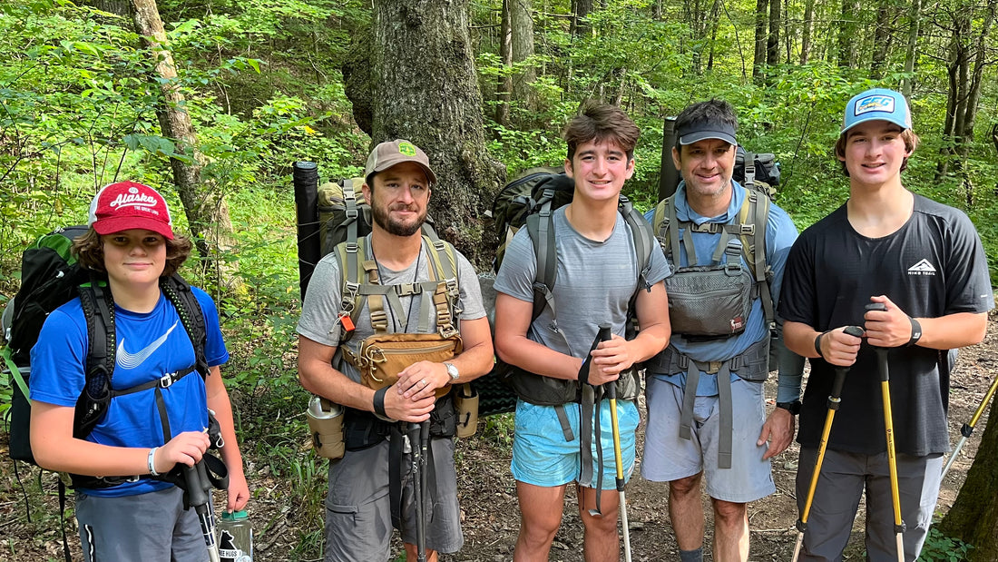 Cretul limited knives crew hiking in the cohutta wilderness.